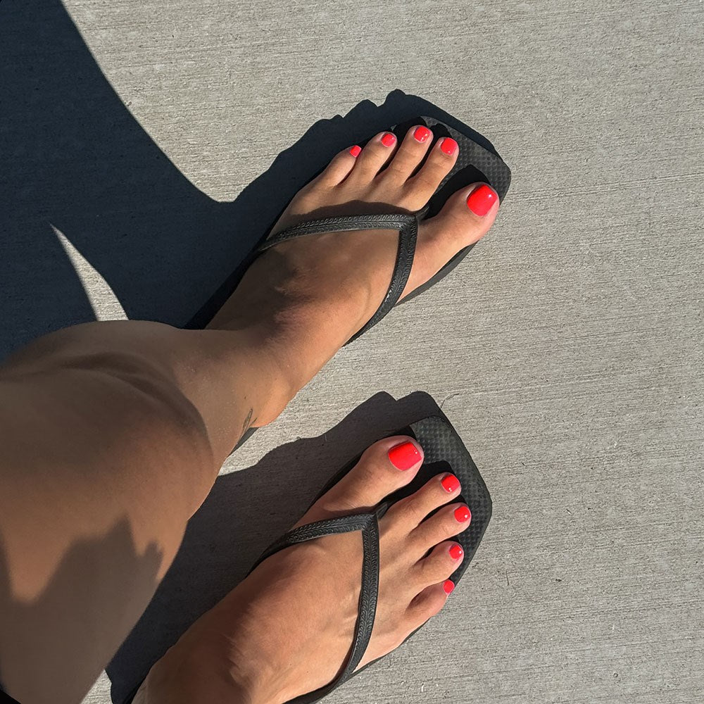 Gelous Red 3-in-1 pedicure polish - photographed in Australia on model