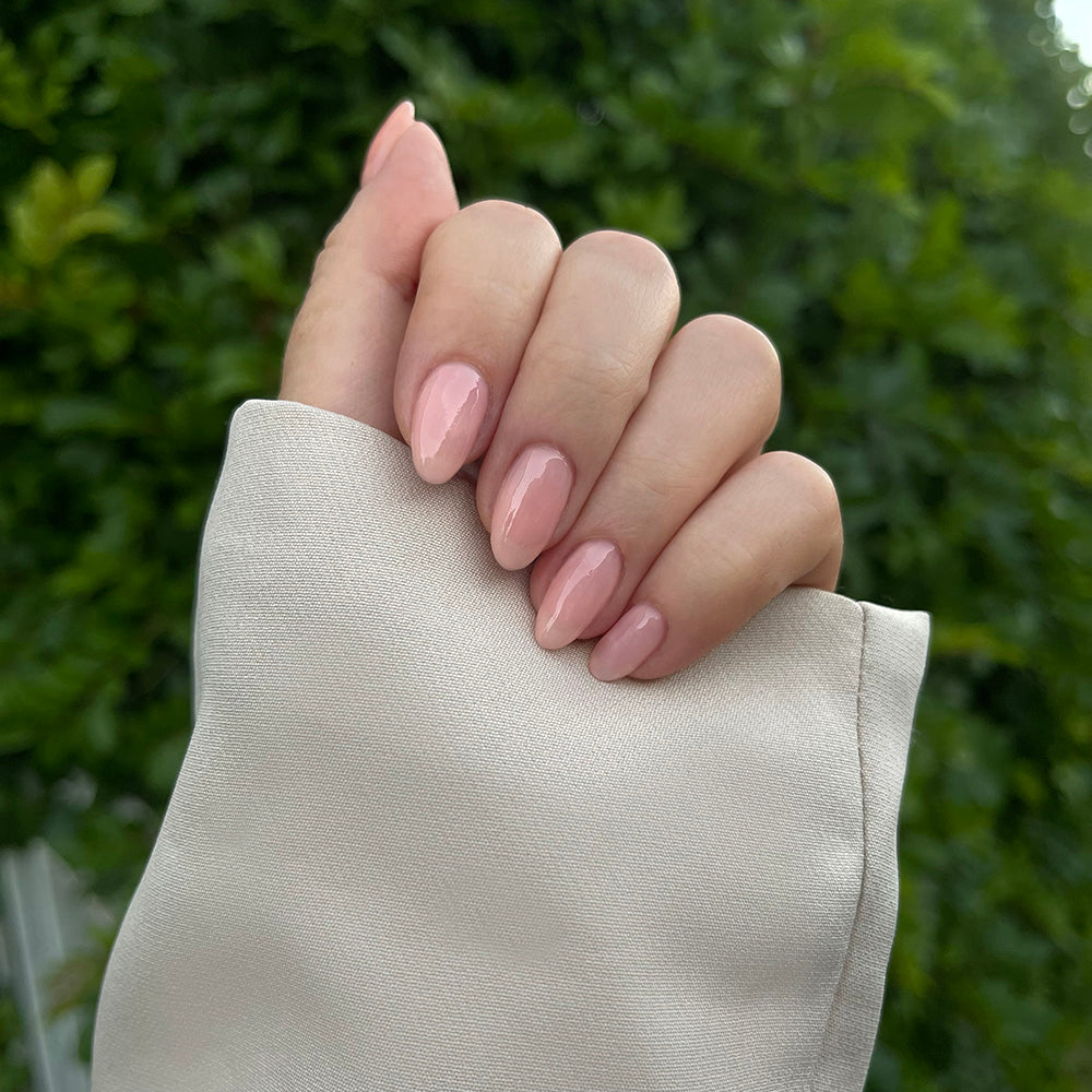 Gelous Pink Rubber Base Coat gel nail polish - photographed in Australia on model