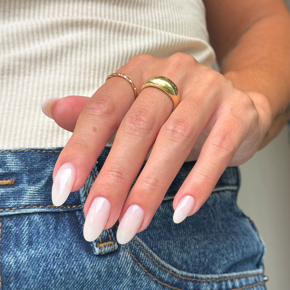 Gelous Dreamy Builder in a Bottle (BIAB) gel nail polish on model - photographed in Australia