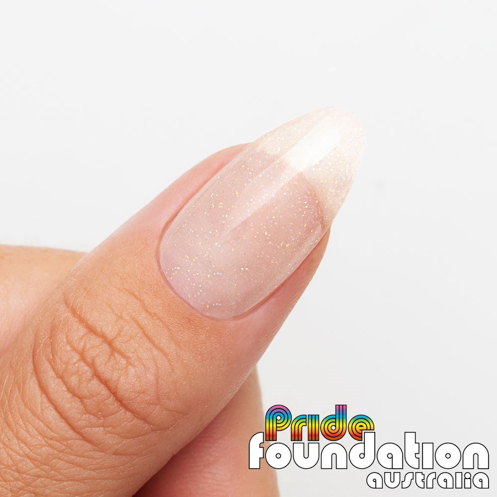 Gelous Rainbow Glitter Builder in a Bottle (BIAB) gel nail polish on model - photographed in Australia