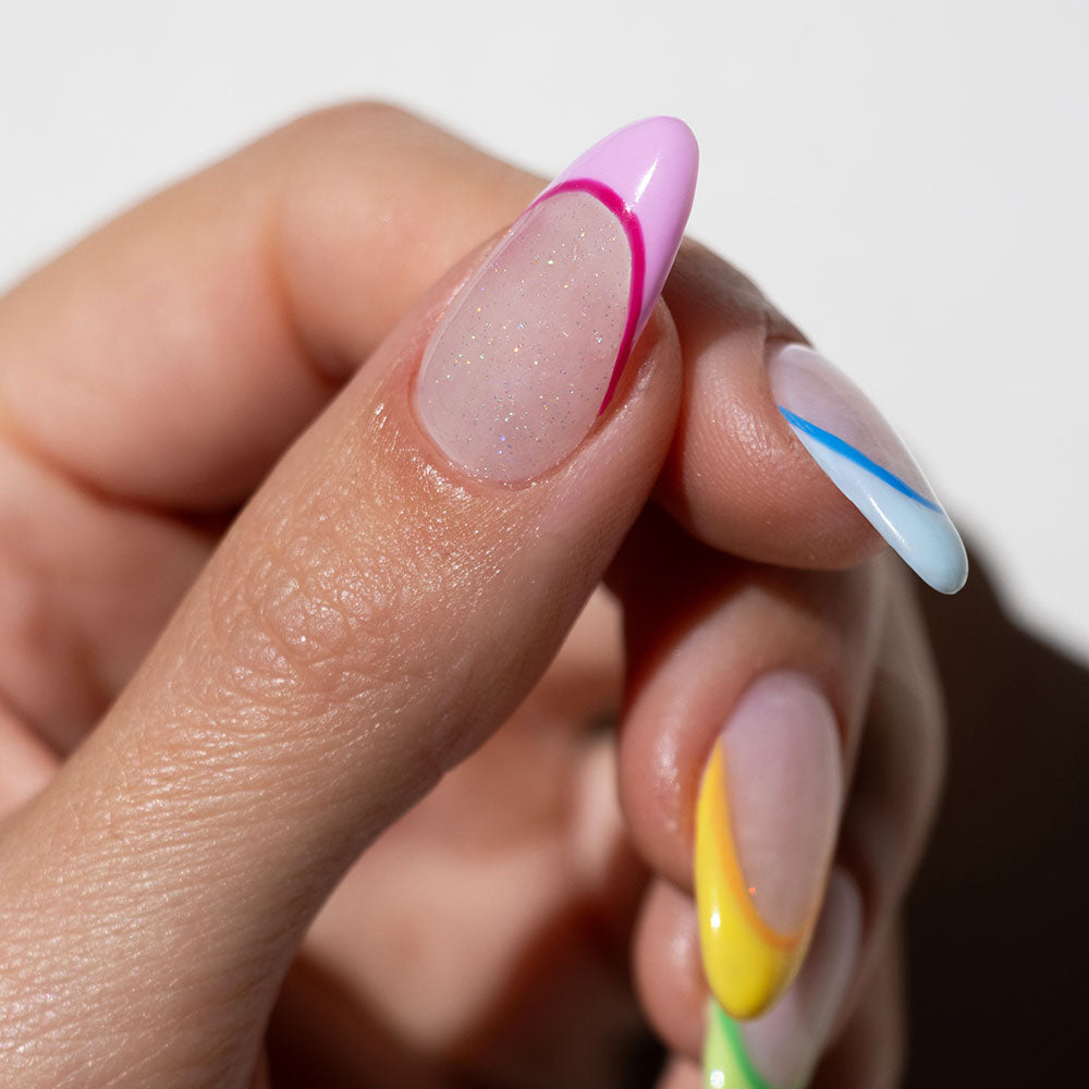 Gelous Rainbow Glitter Builder in a Bottle (BIAB) gel nail polish on model - photographed in Australia