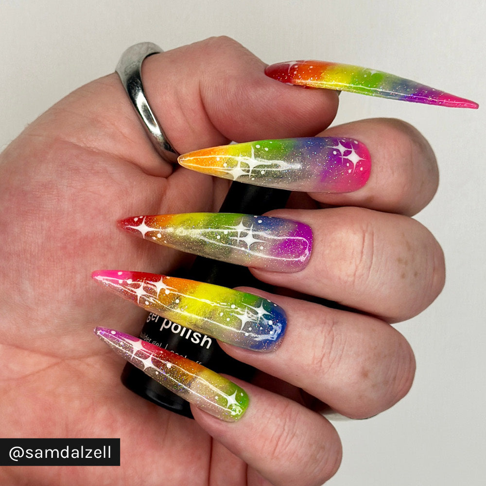 Gelous Rainbow Glitter Builder in a Bottle (BIAB) gel nail polish on customer