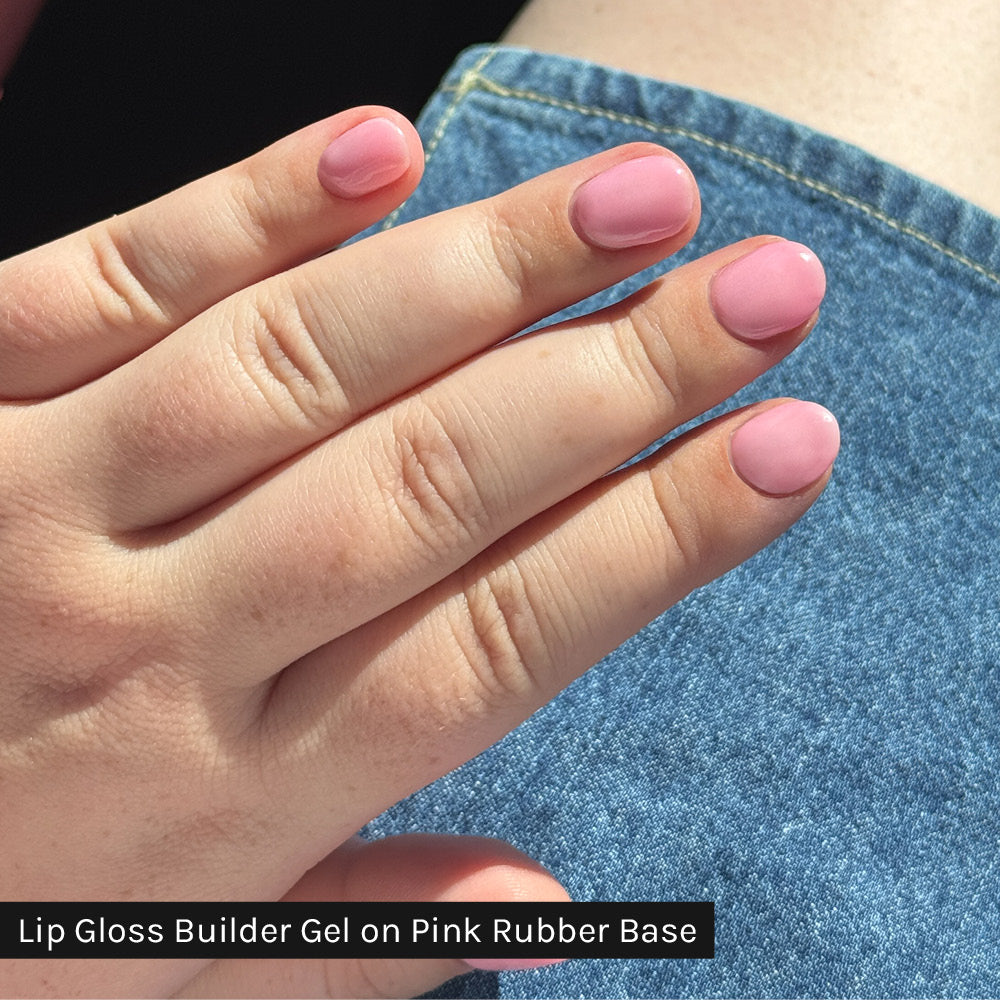 Gelous Lip Gloss Builder in a Bottle (BIAB) gel nail polish on model - photographed in Australia