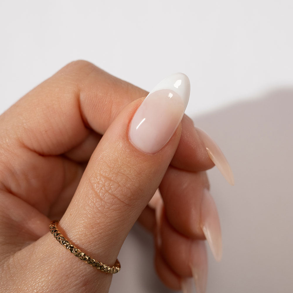 Gelous Milky Pink Builder in a Bottle (BIAB) gel nail polish on model - photographed in Australia