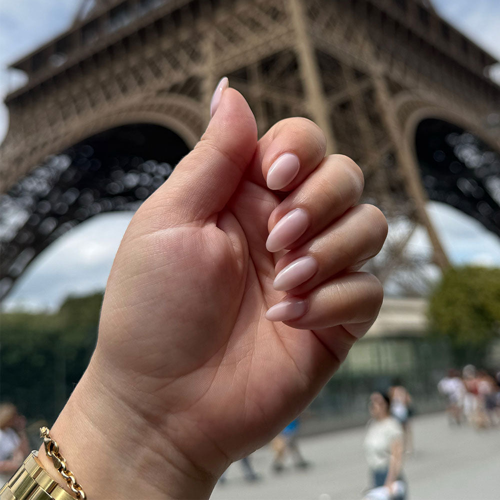 Gelous Milky Pink Builder in a Bottle (BIAB) gel nail polish on model - photographed in Australia