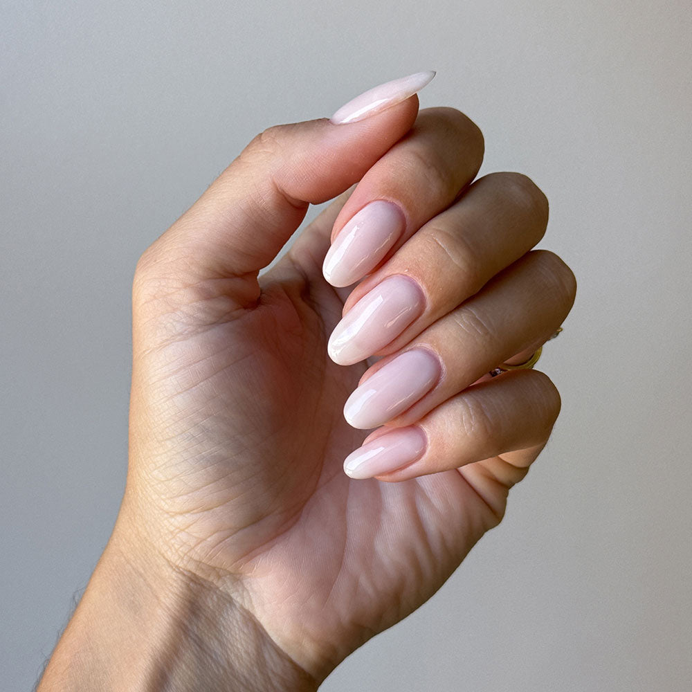 Gelous Milky Pink Builder in a Bottle (BIAB) gel nail polish on model - photographed in Australia