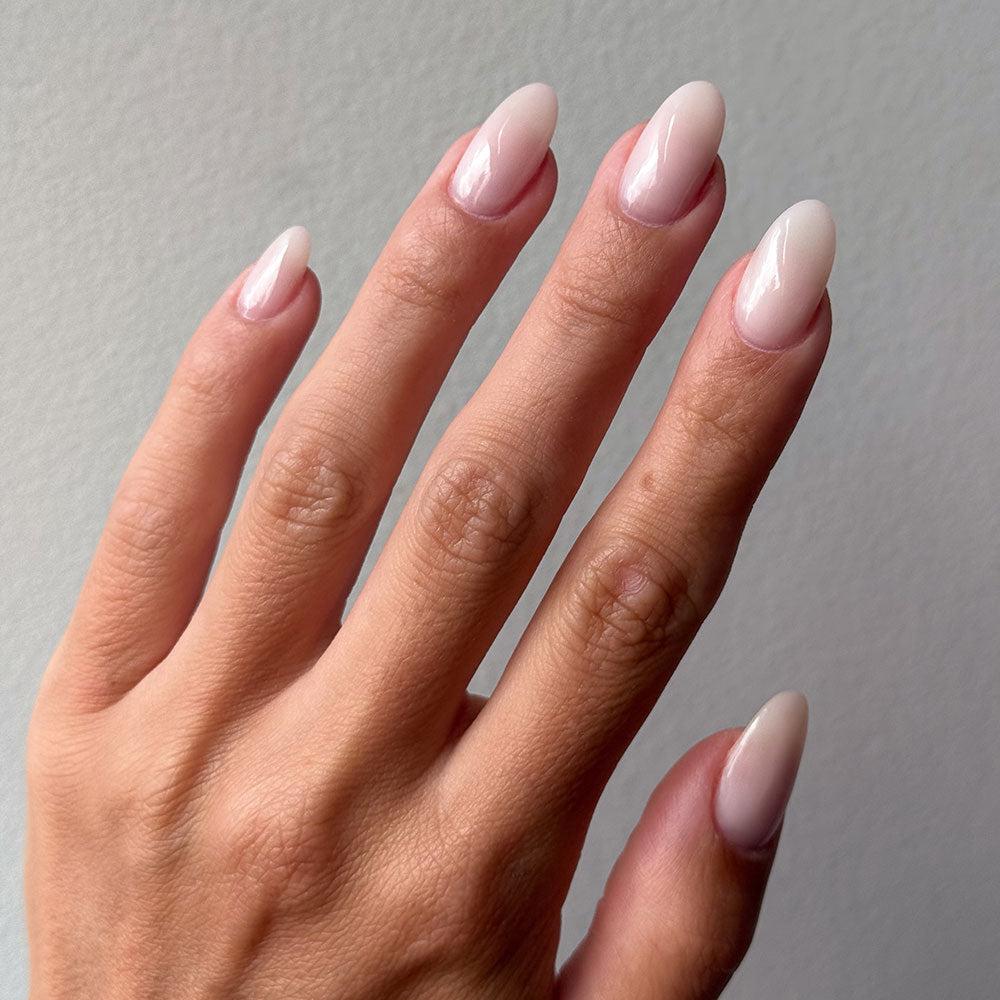 Gelous Milky Pink Builder in a Bottle (BIAB) gel nail polish on model - photographed in Australia