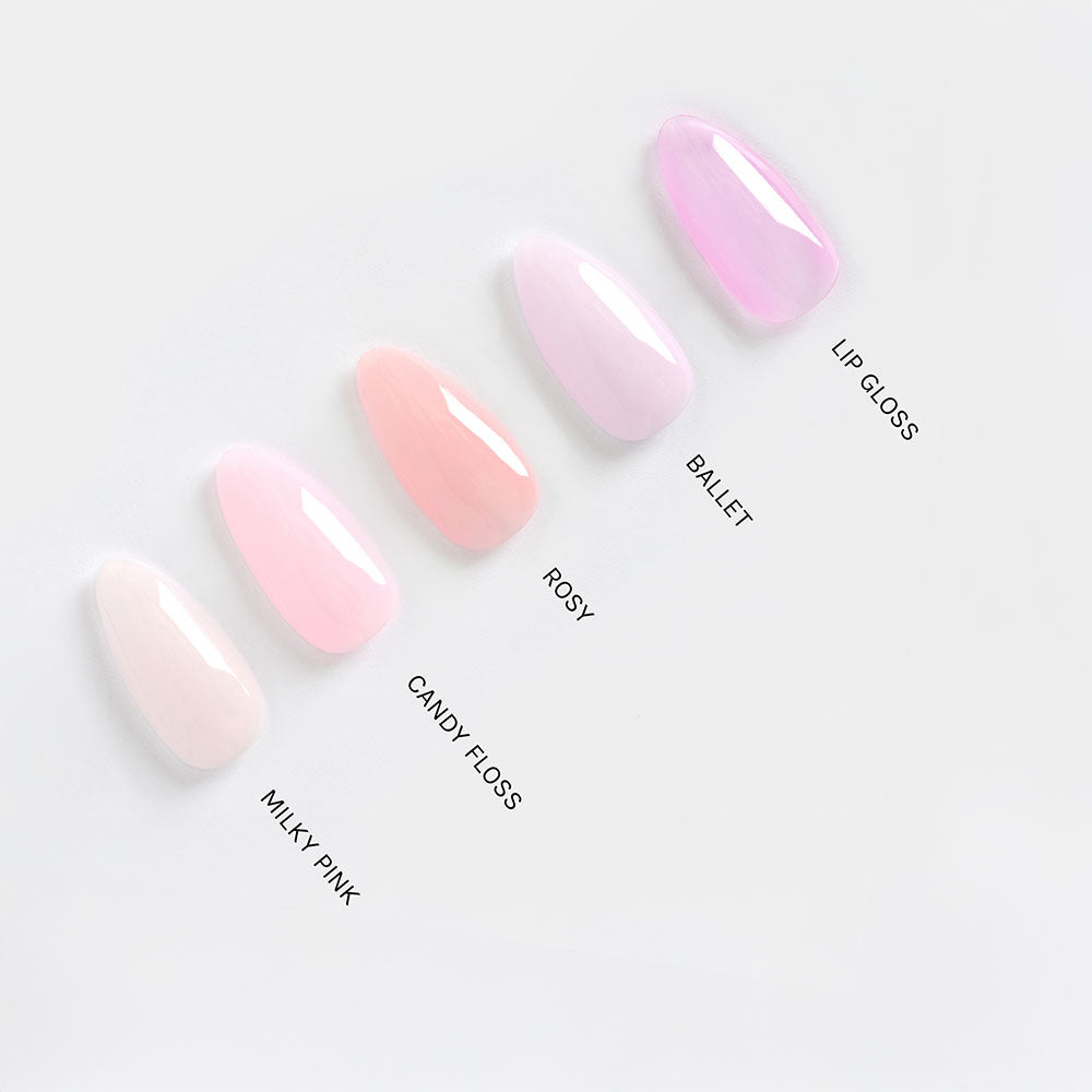 Gelous Milky Pink Builder in a Bottle (BIAB) gel nail polish comparison - photographed in Australia