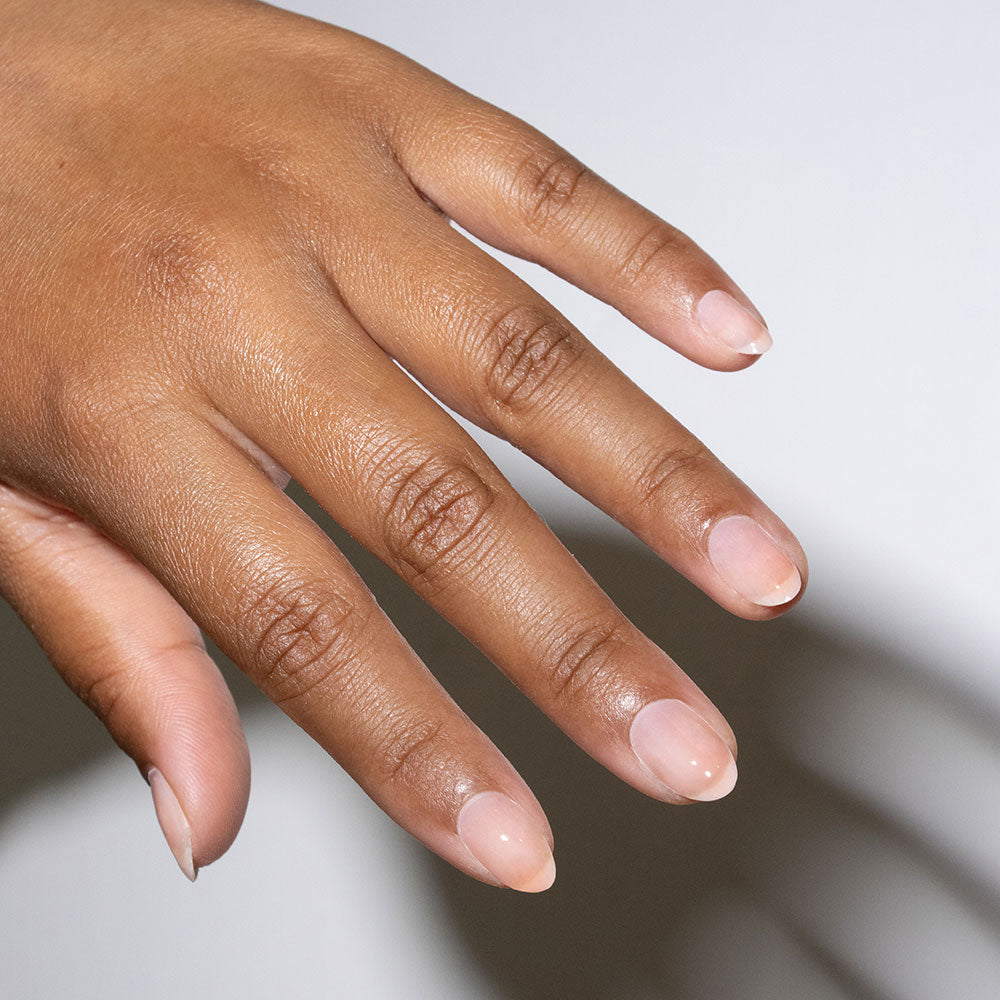 Gelous Peach Builder in a Bottle (BIAB) gel nail polish on model - photographed in Australia