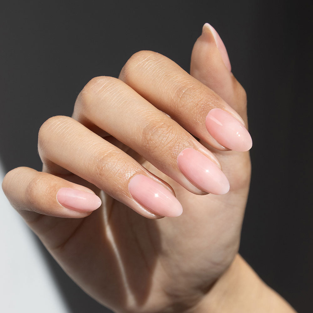 Gelous Rosy Builder in a Bottle (BIAB) gel nail polish on model - photographed in Australia