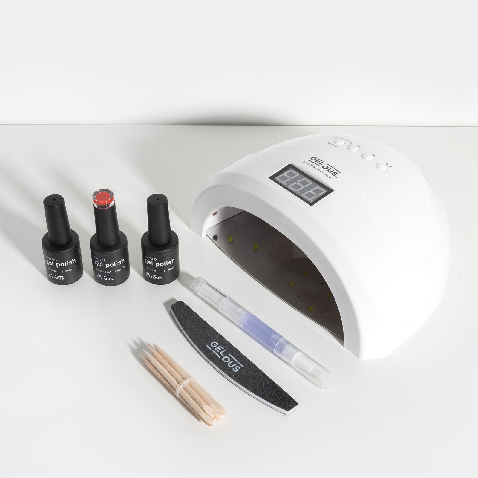 Gelous Essentials Gel Manicure Kit Flat Lay - Photographed in Australia