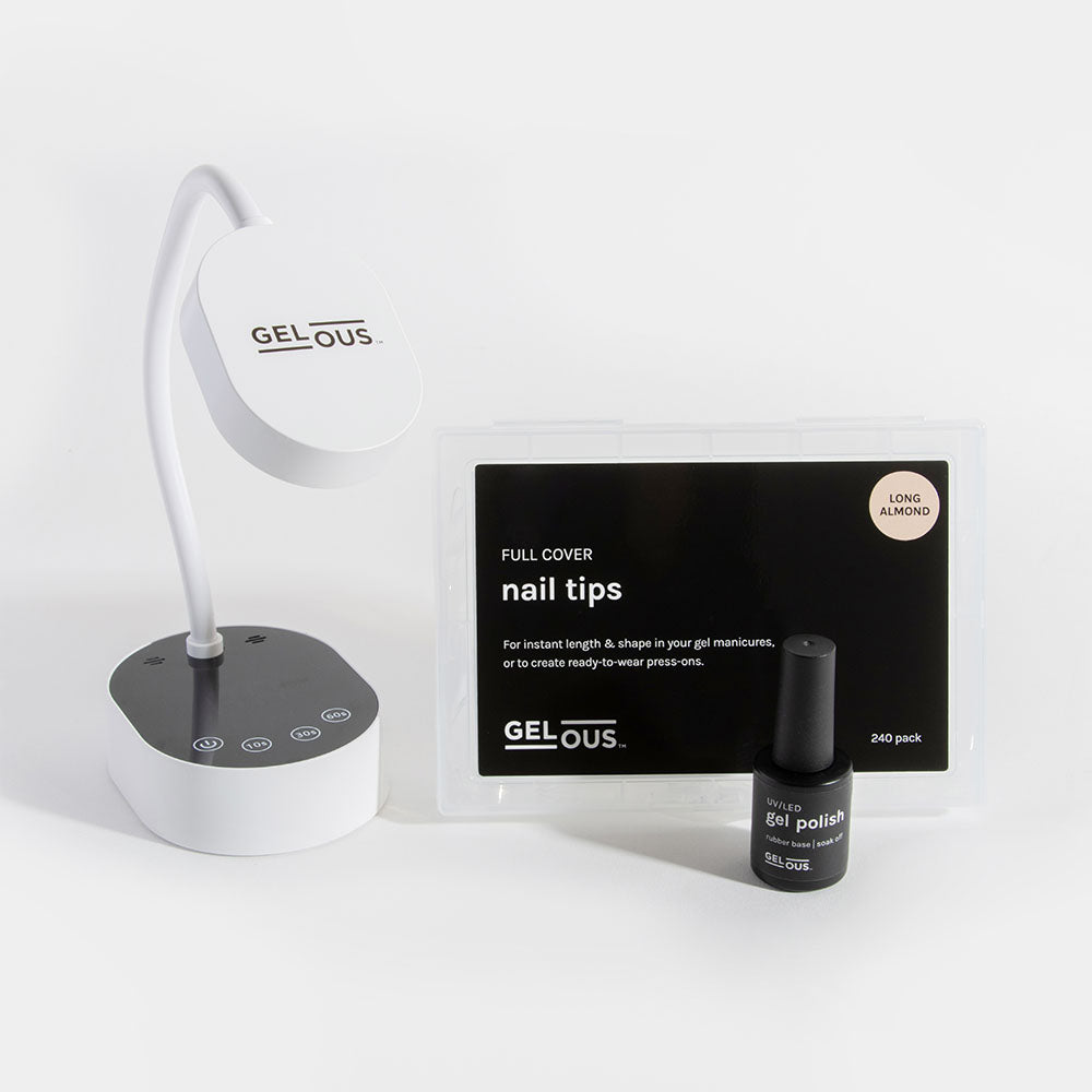 Customisable Nail Tip Kit with Rechargeable Gel Nail Lamp and various Nail Tips - photographed in Australia