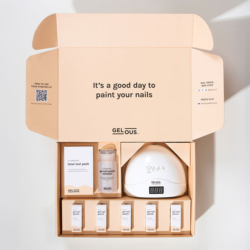 Gelous Super Starter Gel Manicure Kit Flat Lay - Photographed in Australia
