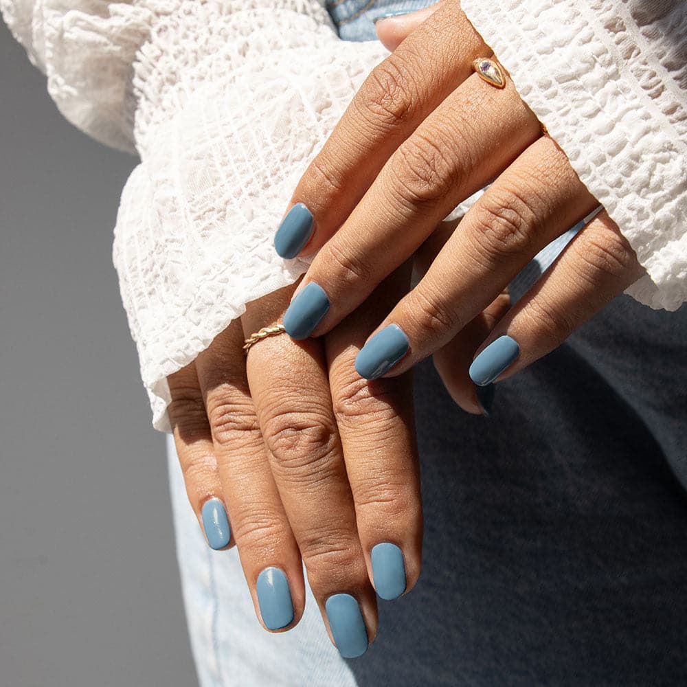 Gelous Blue Haze gel nail polish - photographed in Australia on model