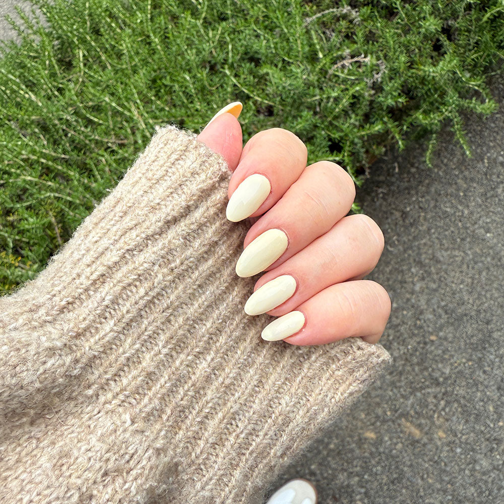 Gelous Buttercream HEMA & TPO Free gel nail polish swatch - photographed in Australia on model
