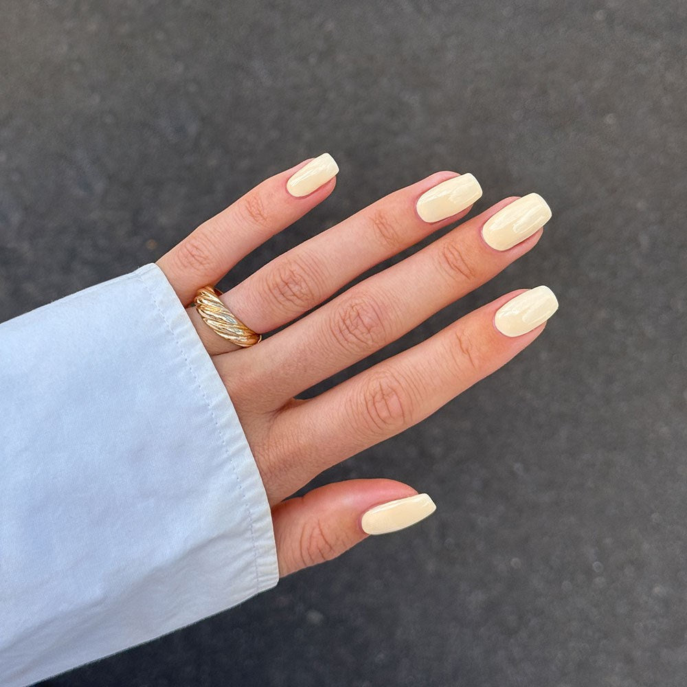Gelous Buttercream HEMA & TPO Free gel nail polish swatch - photographed in Australia on model