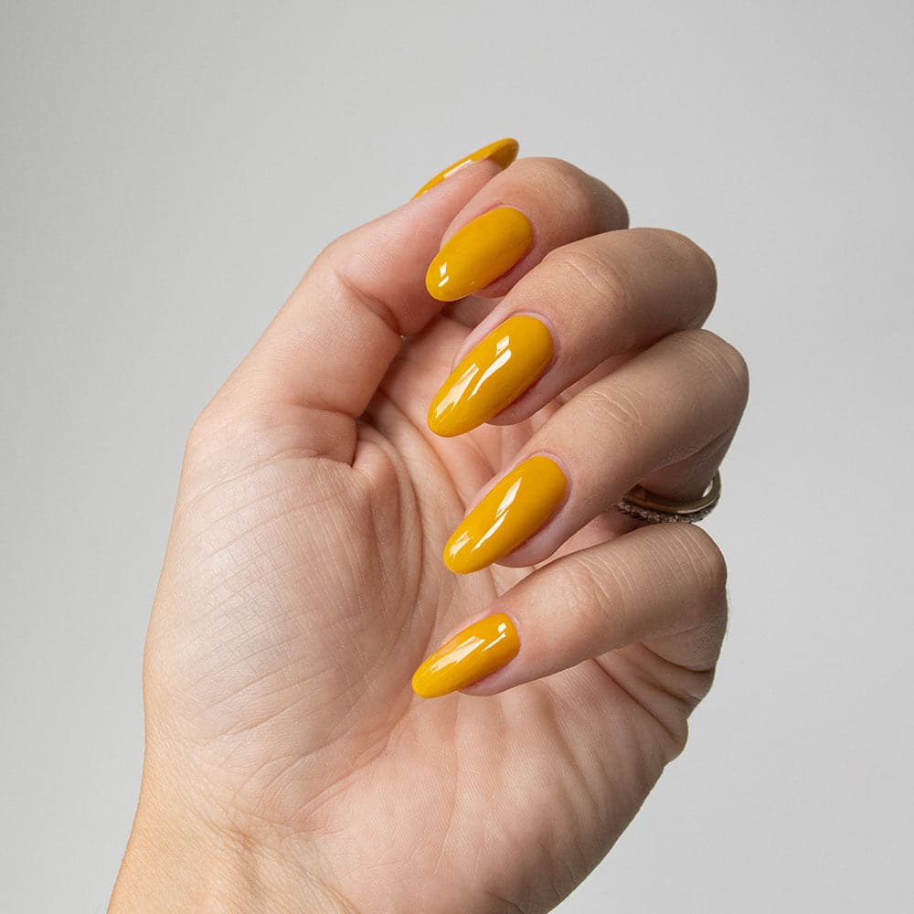 Gelous Colonel Mustard gel nail polish - photographed in Australia on model