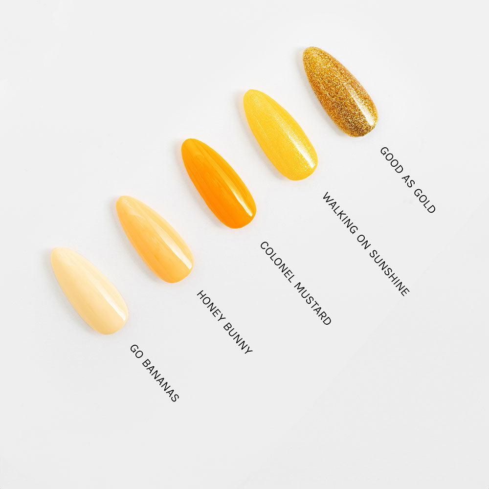 Gelous Colonel Mustard gel nail polish comparison - photographed in Australia