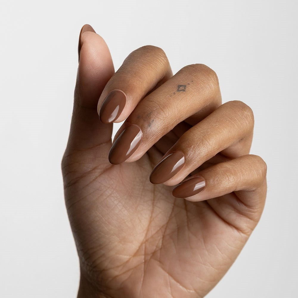 Gelous Coffee Bean HEMA & TPO Free gel nail polish swatch - photographed in Australia on model