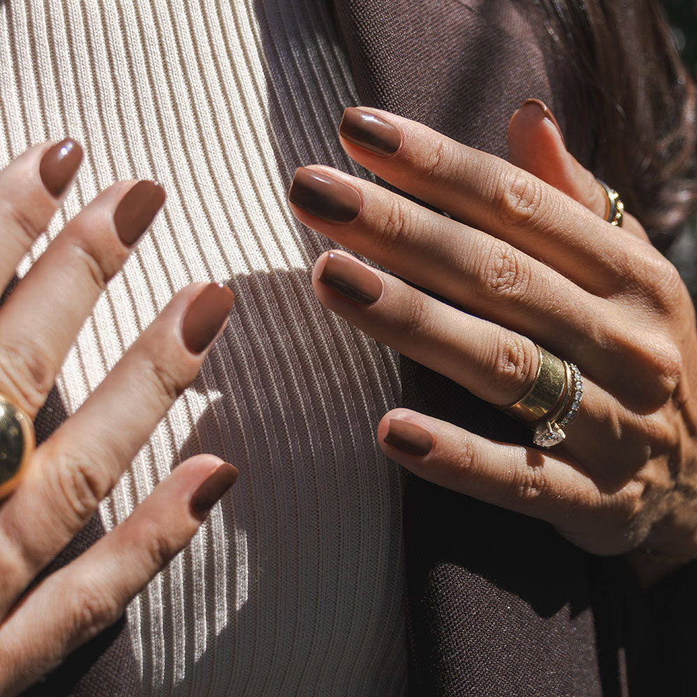 Gelous Coffee Bean HEMA & TPO Free gel nail polish - photographed in Australia on model