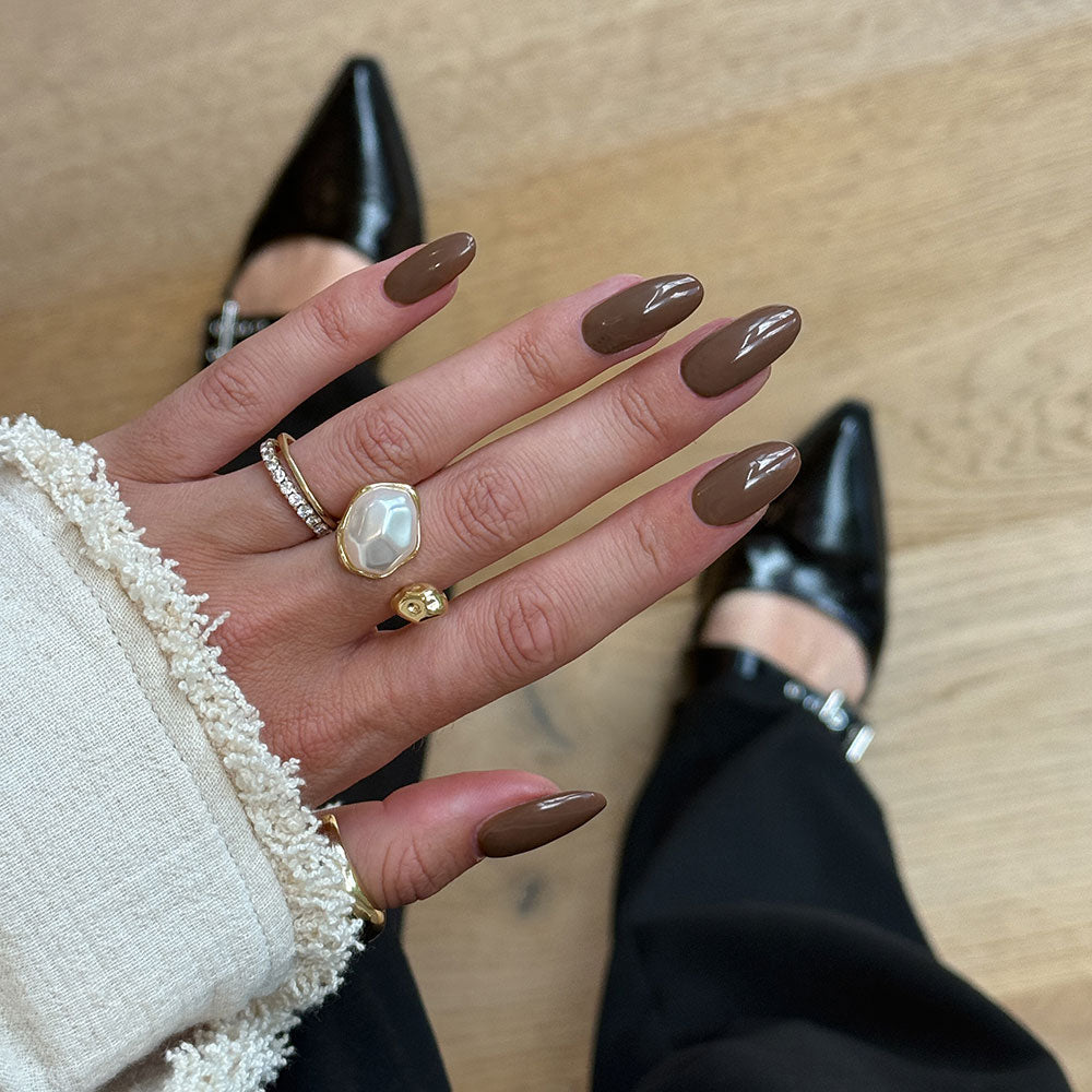 Gelous Coffee Bean gel nail polish - photographed in Australia on model