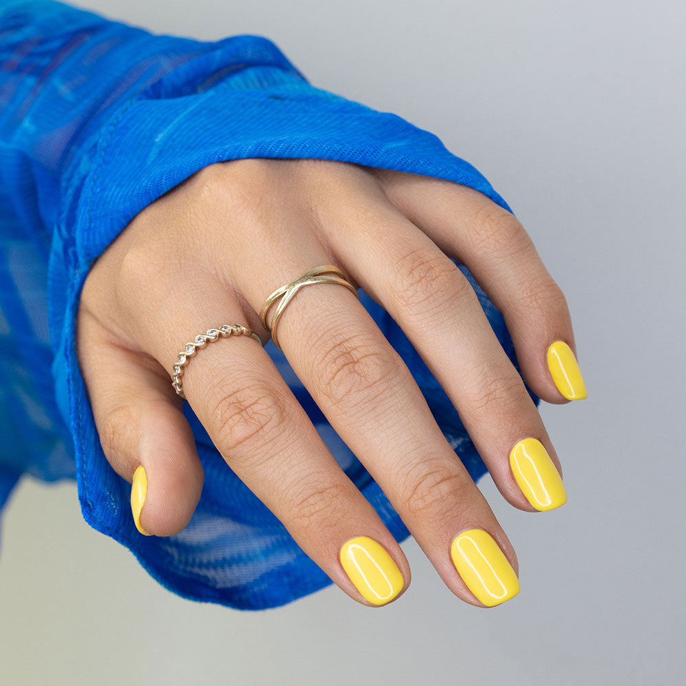 Gelous Chin Up Buttercup gel nail polish - photographed in Australia on model