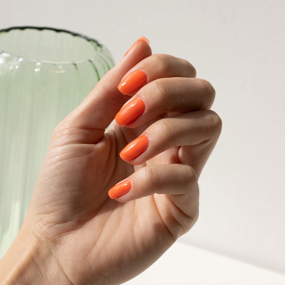 Gelous Imperfect Orange Jelly gel nail polish - photographed in Australia on model