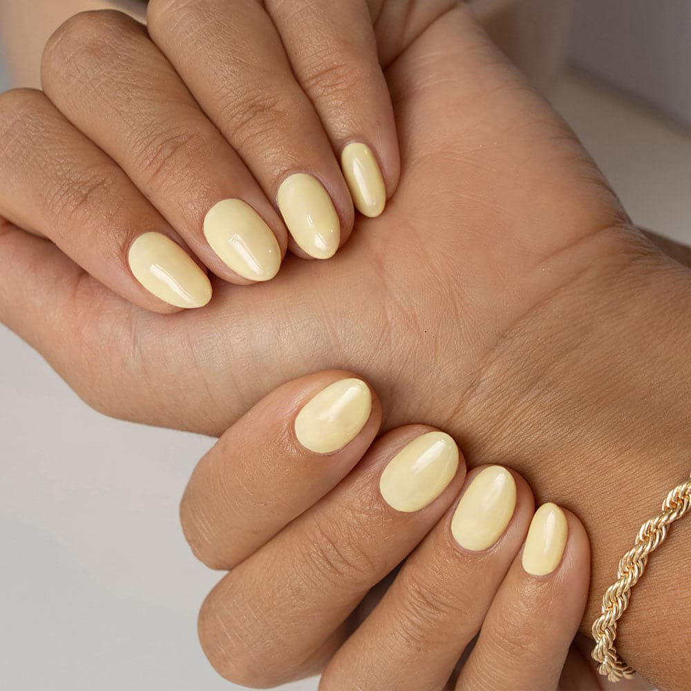 Gelous Lemon Sorbet gel nail polish - photographed in Australia on model
