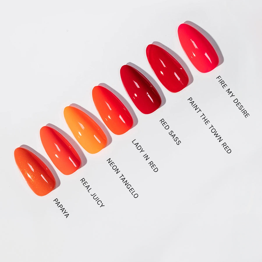 Gelous Lady in Red gel nail polish comparison - photographed in Australia