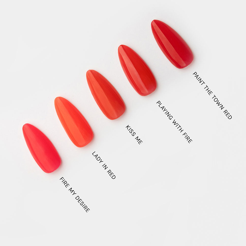 Gelous Lady in Red gel nail polish comparison - photographed in Australia