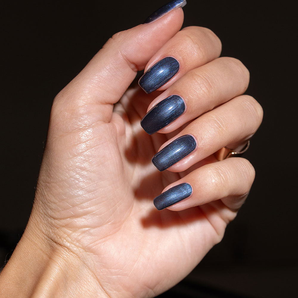 Gelous Midnight Blues gel nail polish - photographed in Australia on model