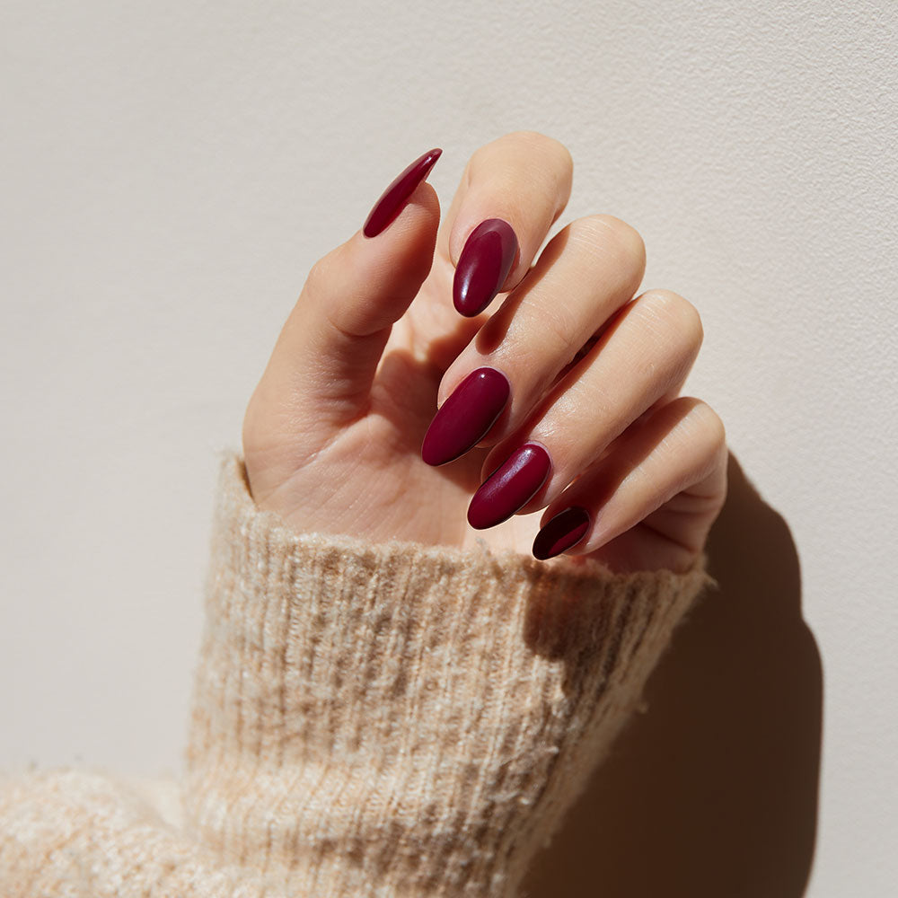 Gelous Merlot gel nail polish - photographed in Australia on model