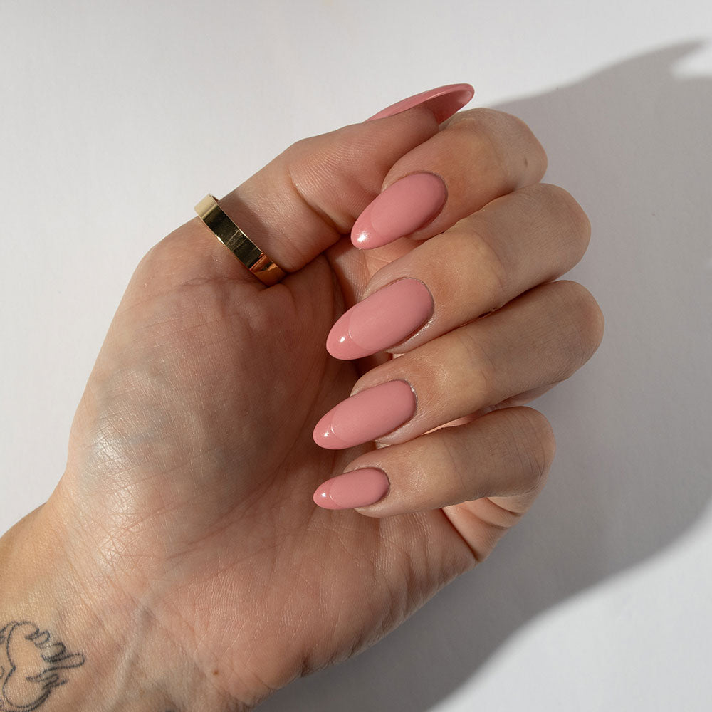 Gelous Muddy Rose and Matter Top Coat gel nail polish gloss French tips - photographed in Australia on model