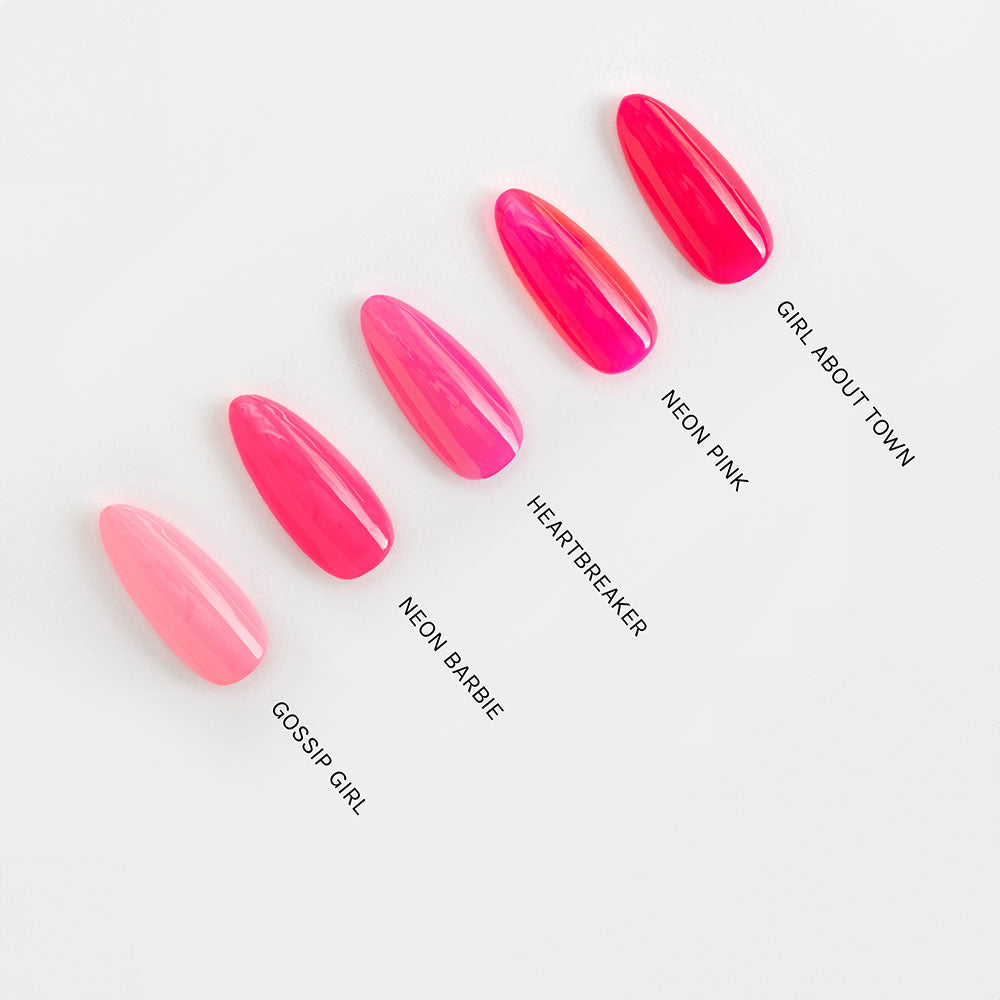 Gelous Neon Barbie gel nail polish comparison - photographed in Australia