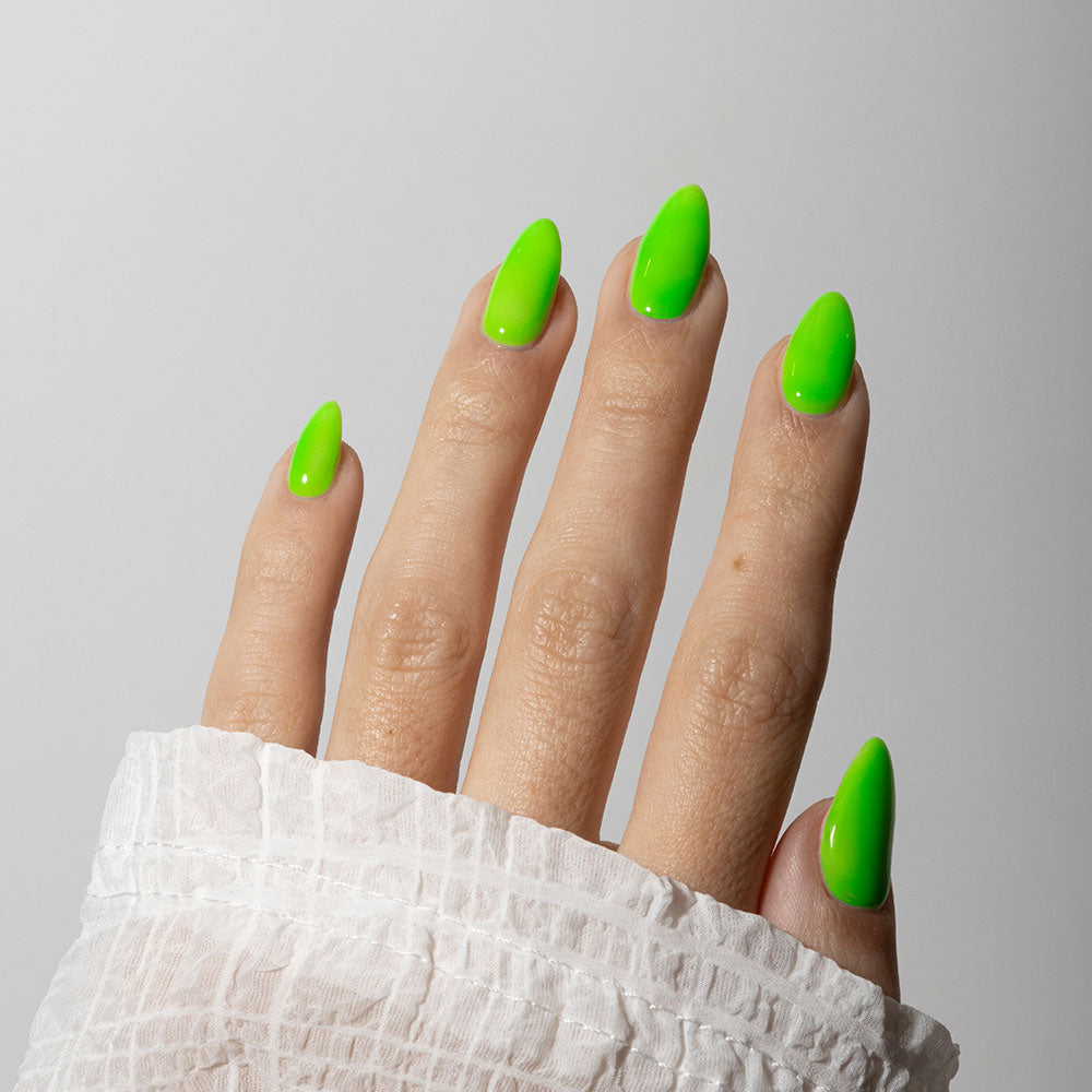 Gelous Neon Green gel nail polish - photographed in Australia on model