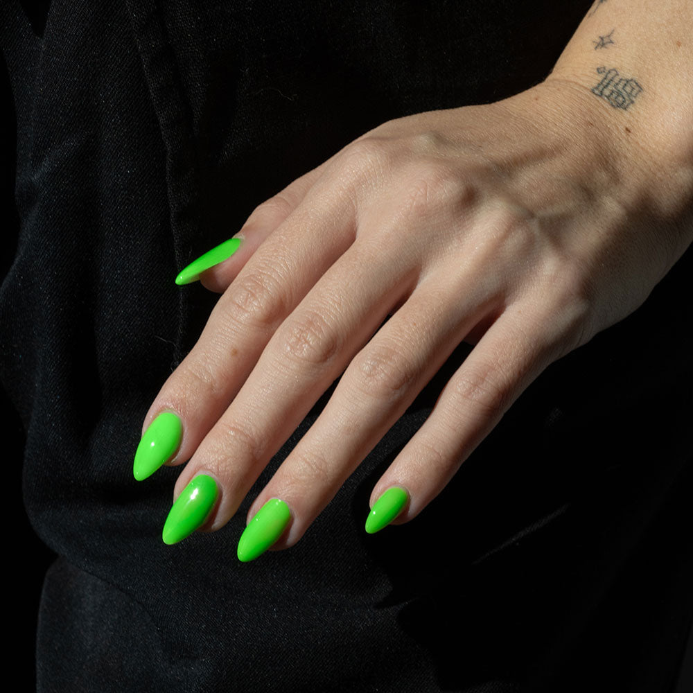 Gelous Neon Green gel nail polish - photographed in Australia on model