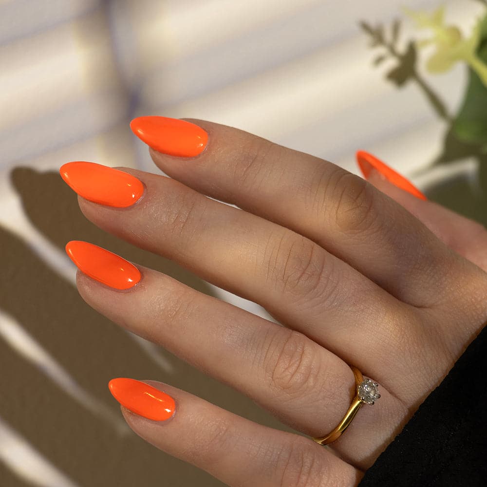 Gelous Neon Tangelo gel nail polish - photographed in Australia on model