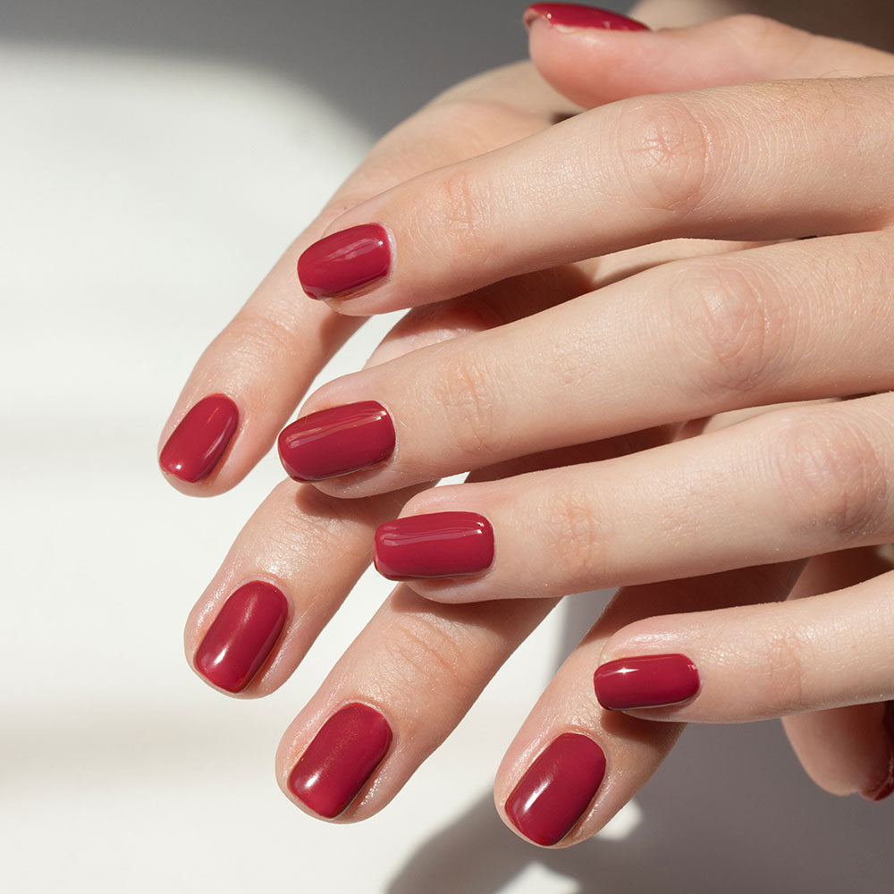 Gelous Pinot Noir gel nail polish - photographed in Australia on model