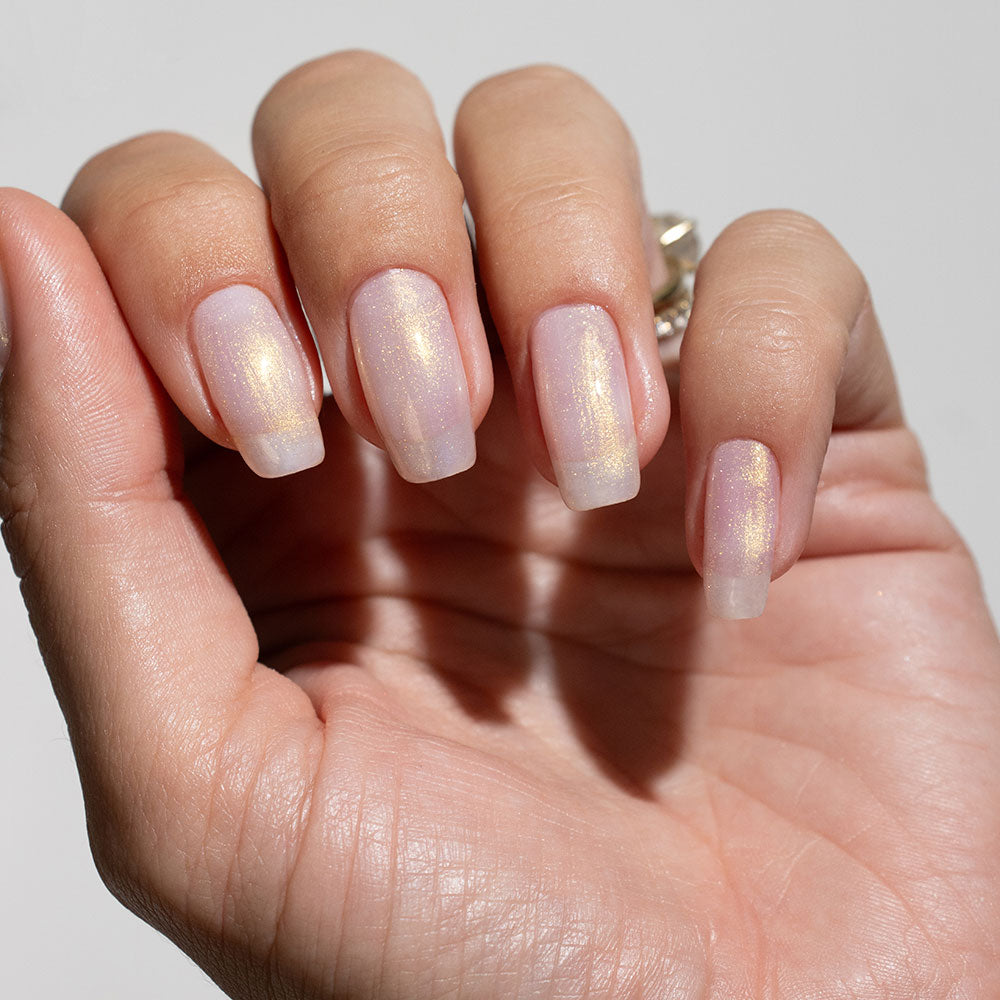 Gelous Pearlescent Rose Quartz gel nail polish - photographed in Australia on model