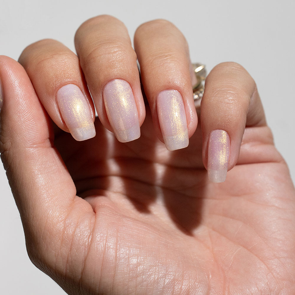 Gelous Pearlescent Rose Quartz gel nail polish swatch - photographed in Australia