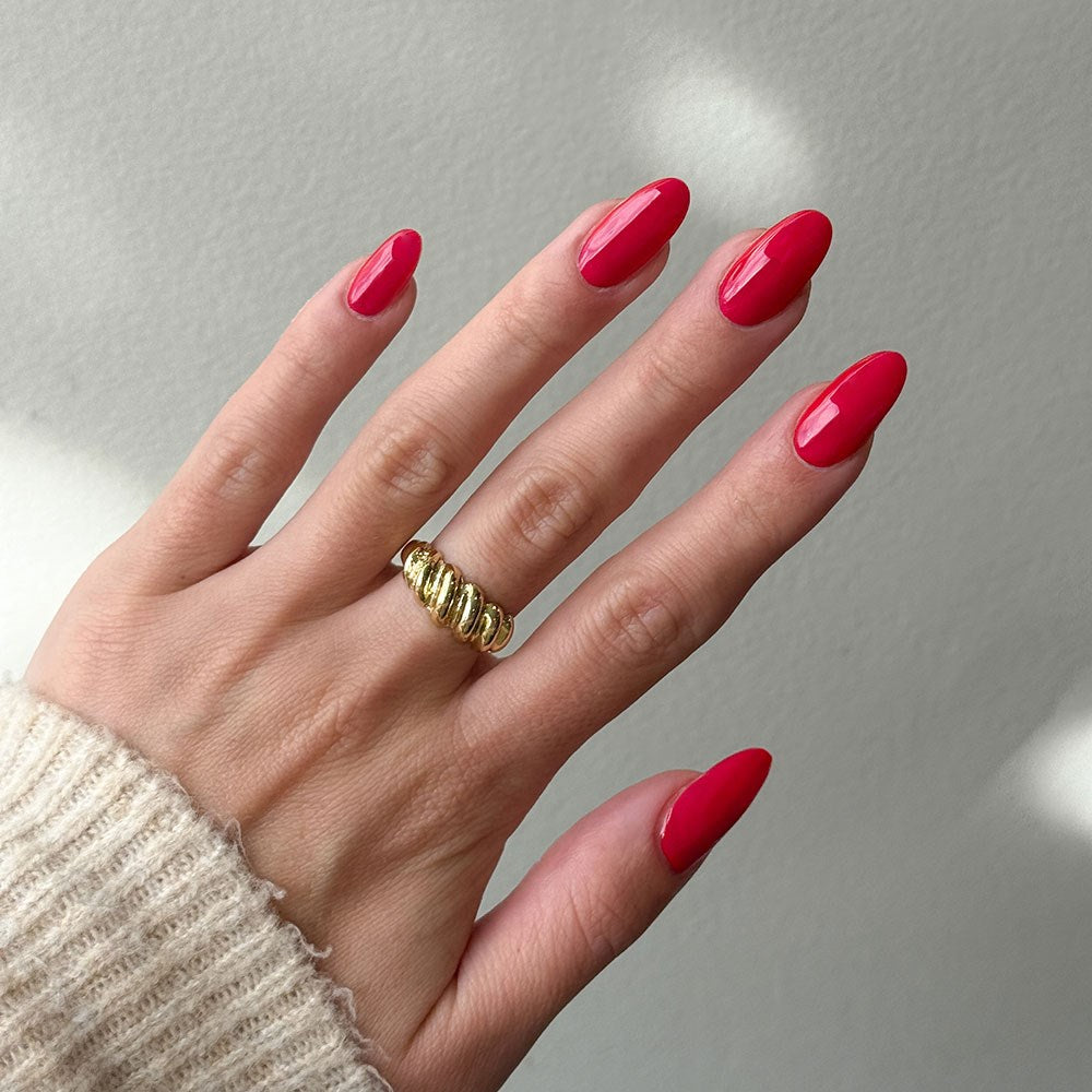 Gelous Raspberry HEMA & TPO Free gel nail polish - photographed in Australia on model