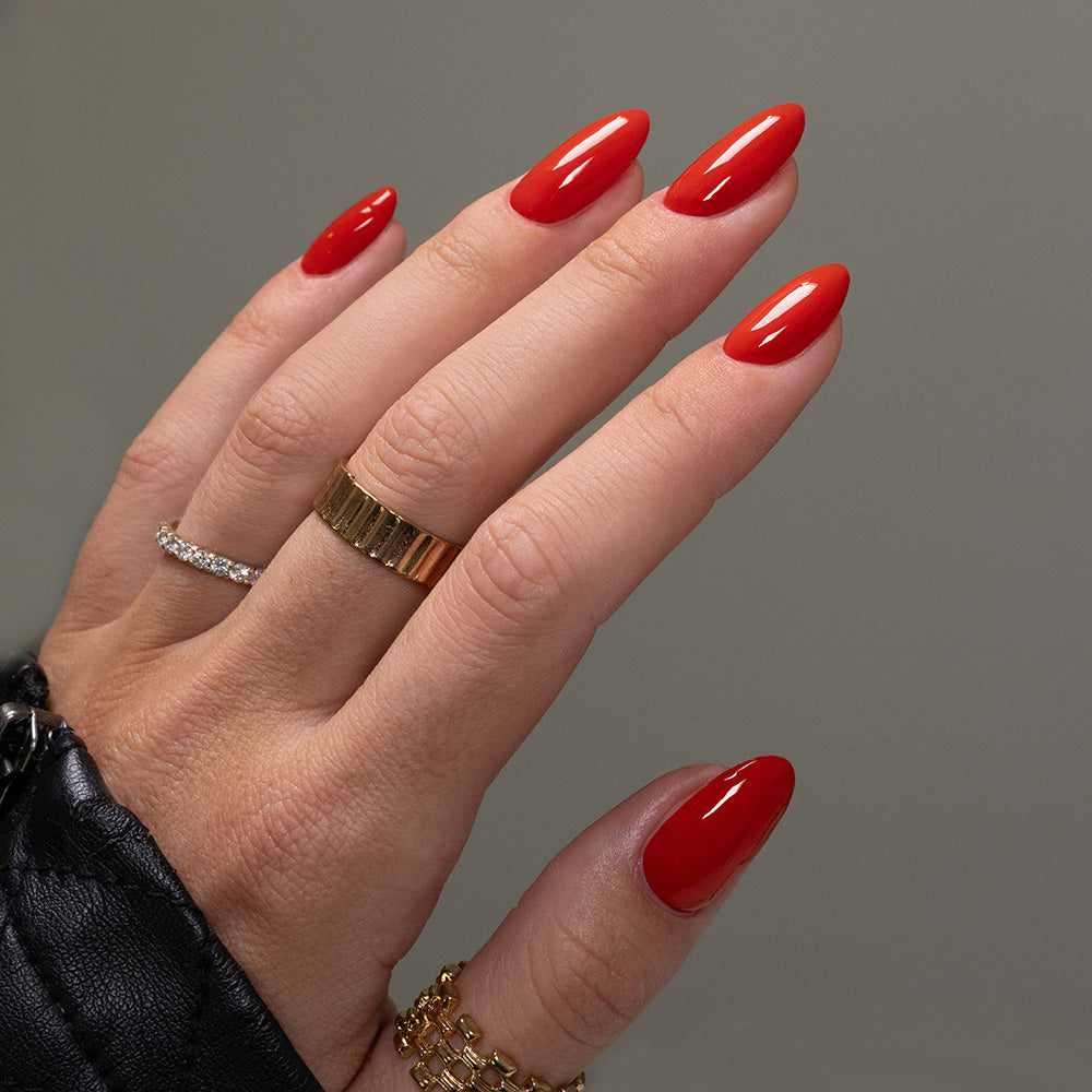 Gelous Red Sass gel nail polish - photographed in Australia on model