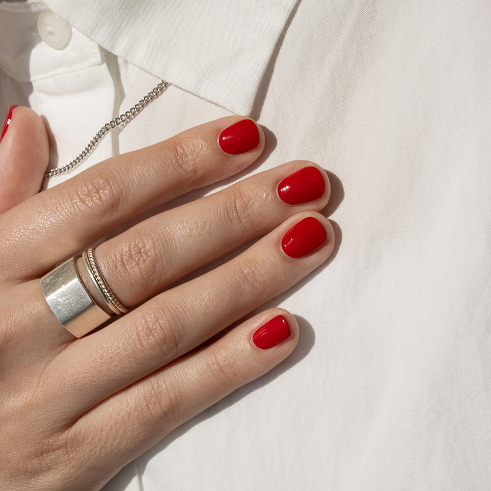 Gelous Red Sass gel nail polish - photographed in Australia on model