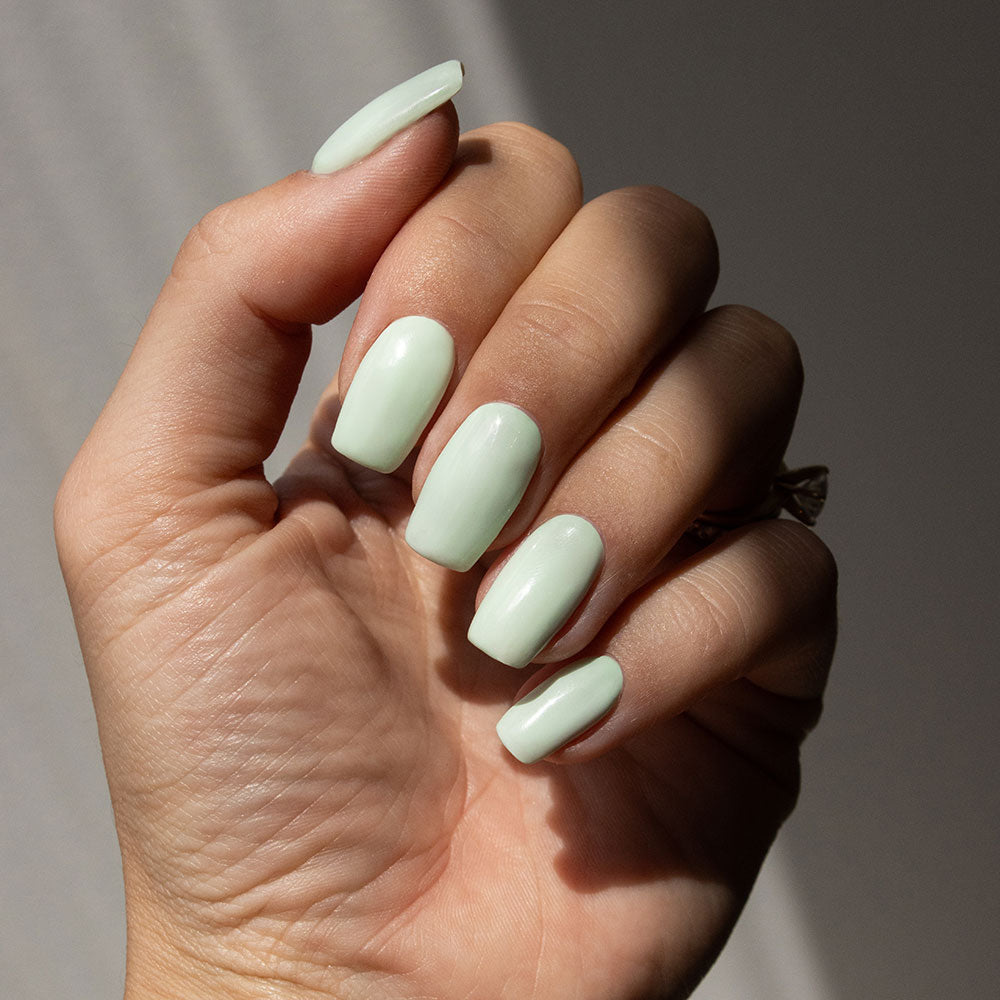 Gelous Serene Green gel nail polish swatch - photographed in Australia