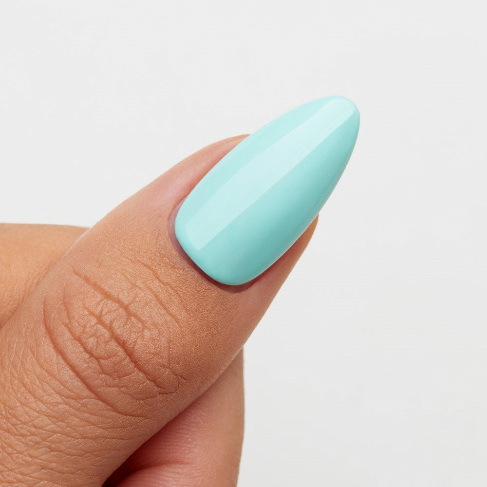 Gelous Tiffany Blues HEMA & TPO Free gel nail polish swatch - photographed in Australia on model