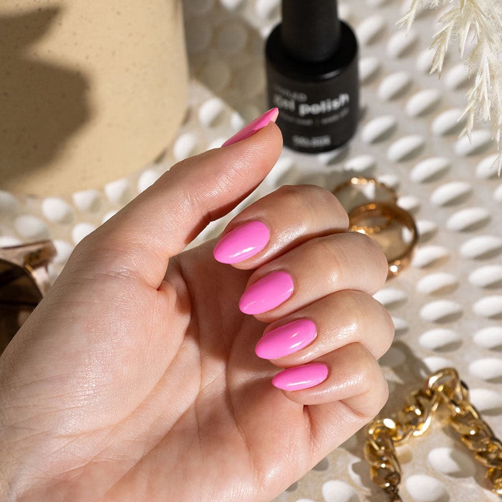 Gelous Tickled Pink gel nail polish - photographed in Australia on model