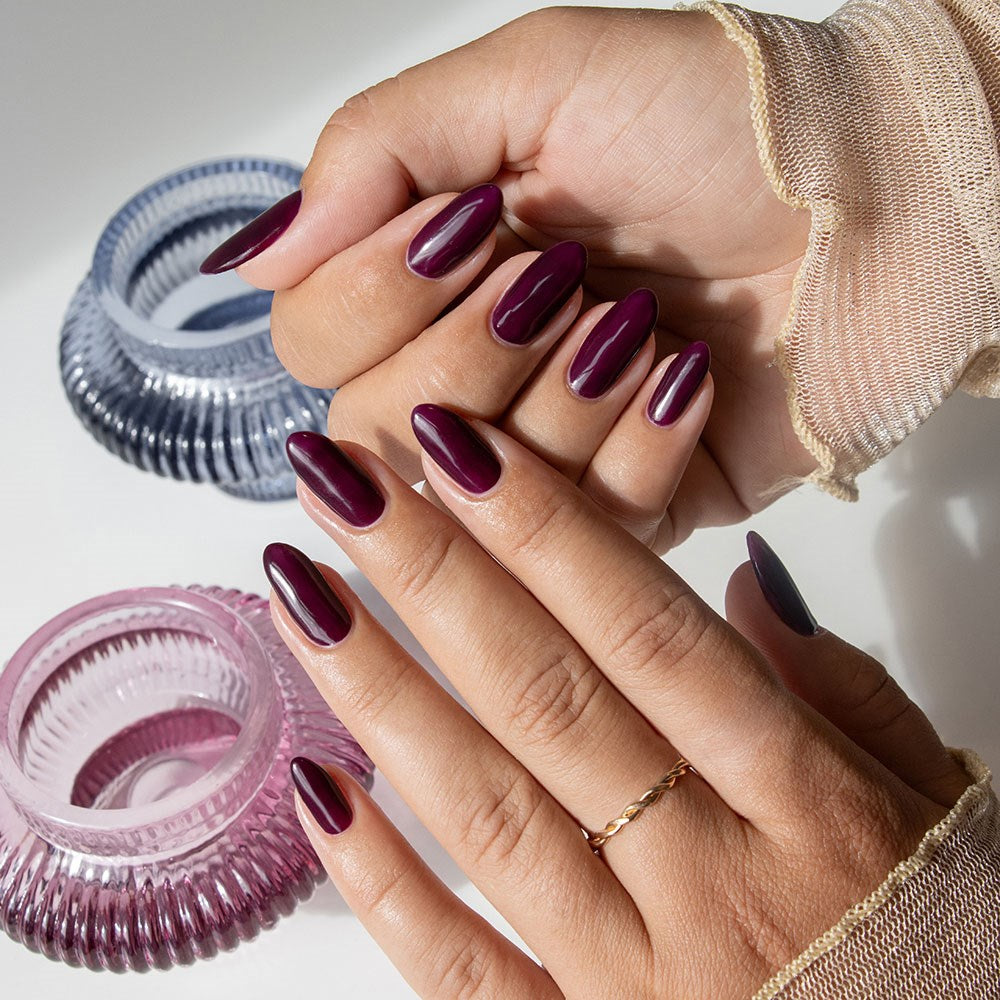 Gelous Vampy Purple HEMA & TPO Free gel nail polish - photographed in Australia on model