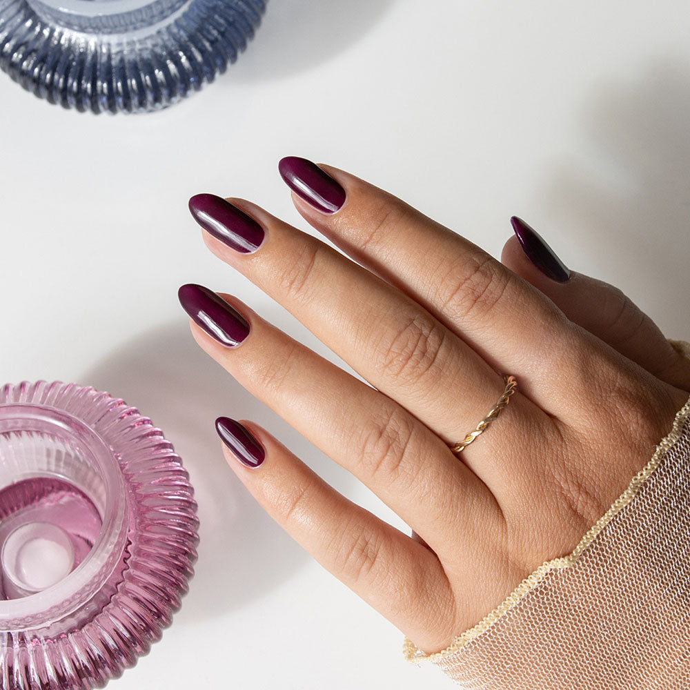 Gelous Vampy Purple HEMA & TPO Free gel nail polish - photographed in Australia on model