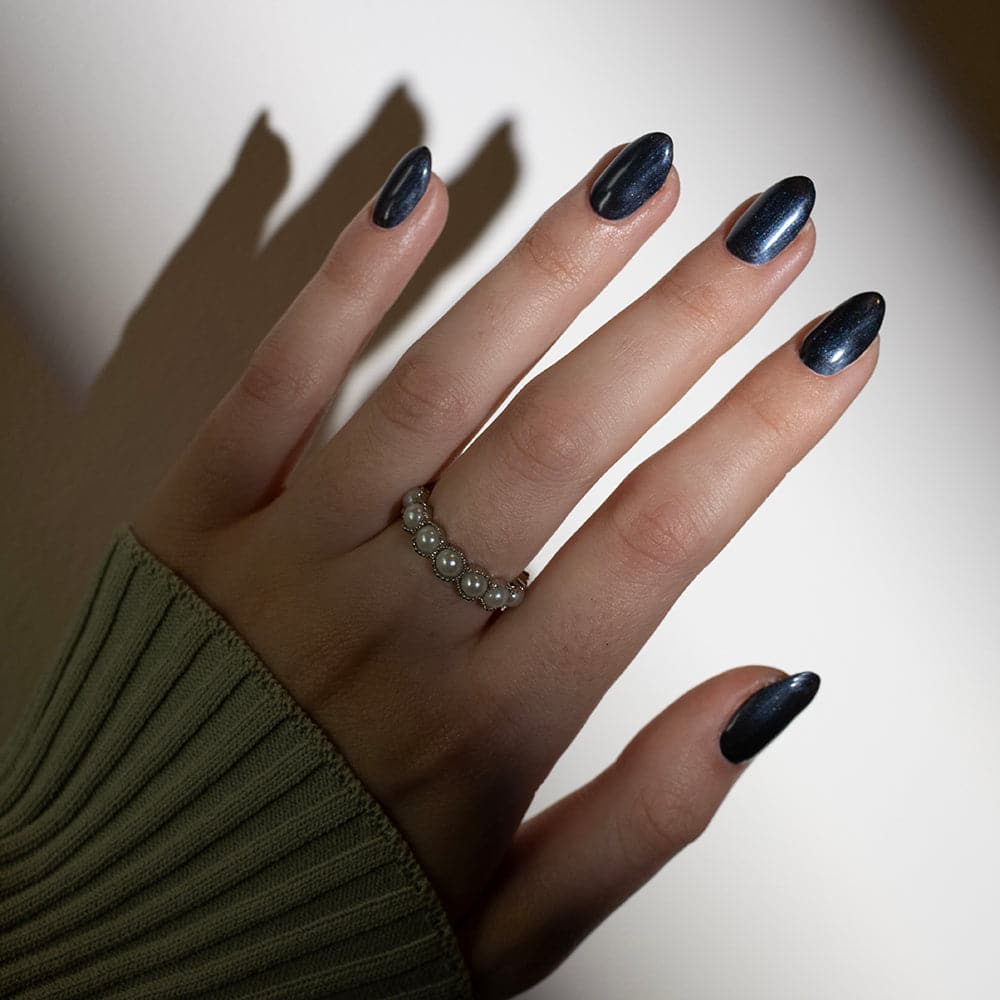 Gelous Midnight blues gel nail polish - photographed in Australia on model