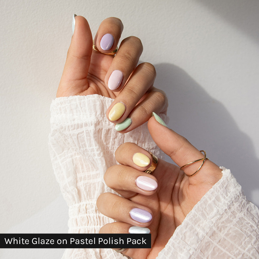 Gelous White Glaze Chrome Powder on Pastel Polish Pack - photographed in Australia on model